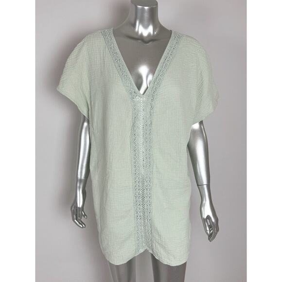 KONA SOL Gauze Tunic Cover Up  Cotton Green Beach Top Short Sleeve - Picture 1 of 7